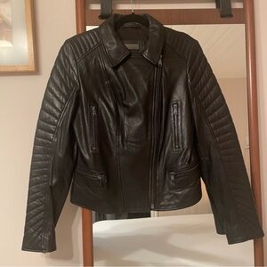 Danier Black Leather Motorcycle Jacket with Quilted Shoulders - NWOT